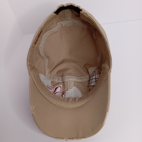 TAN Fleur-de-lis  CAP Y2K STYLE MILITARY‎ W/ RHINESTONE WING DETAIL - Picture 6 of 7